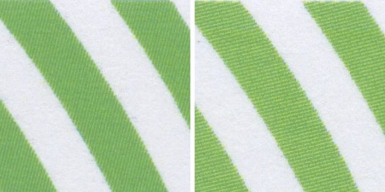 Чем меньше неровностей линий, тем точнее принтер и зеленые чернила создают проблему смешивания цветов